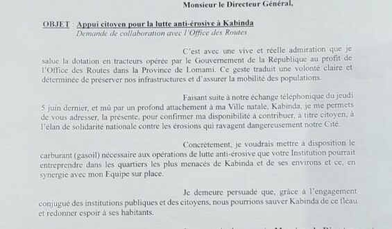 Lomami: Déterminé dans la lutte anti-érosive à Kabinda, Dieudonné Nkishi vient à la rescousse de l&rsquo;Office des Routes